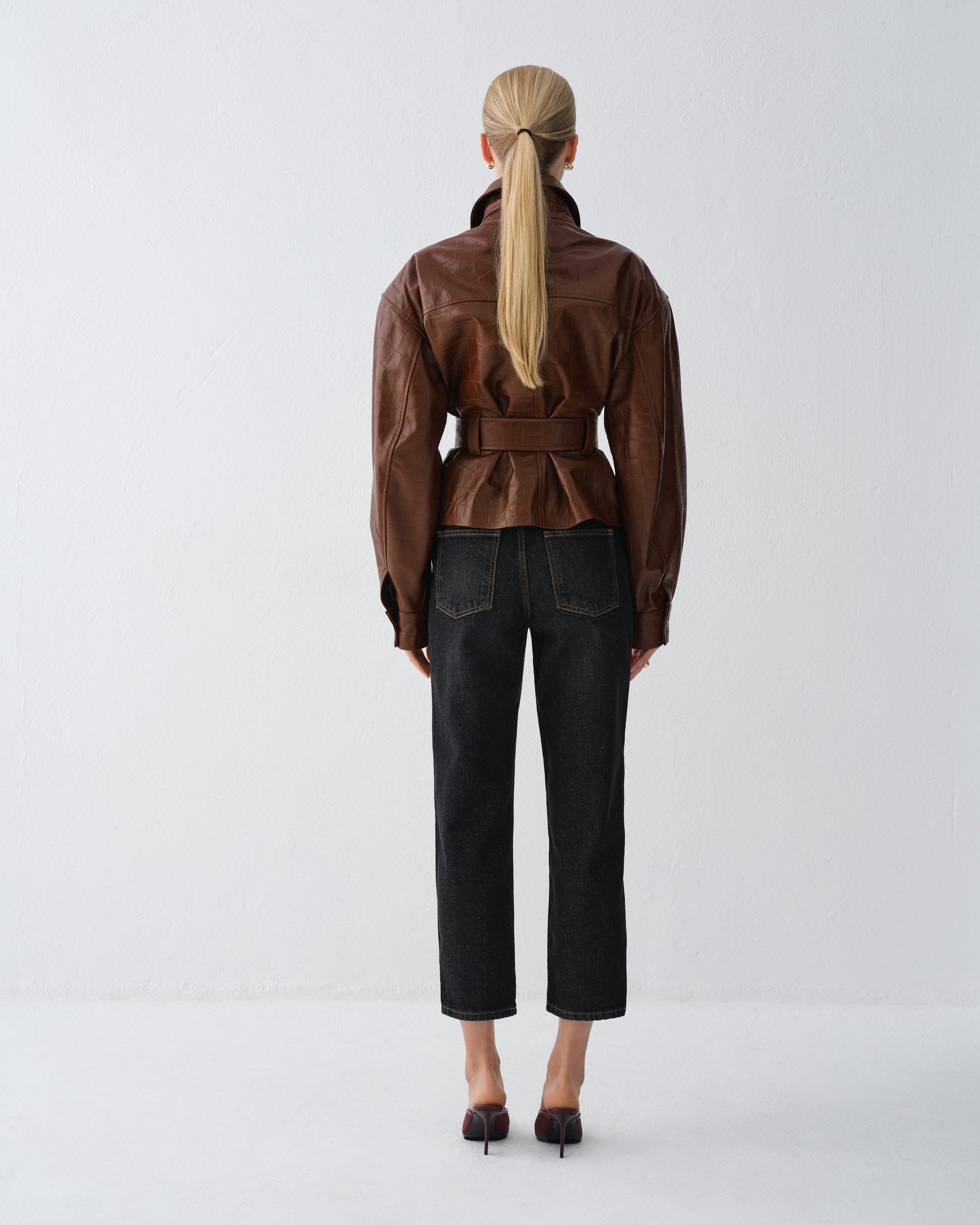 KURTKA SKÓRZANA HAMBURG CROCODILE BROWN