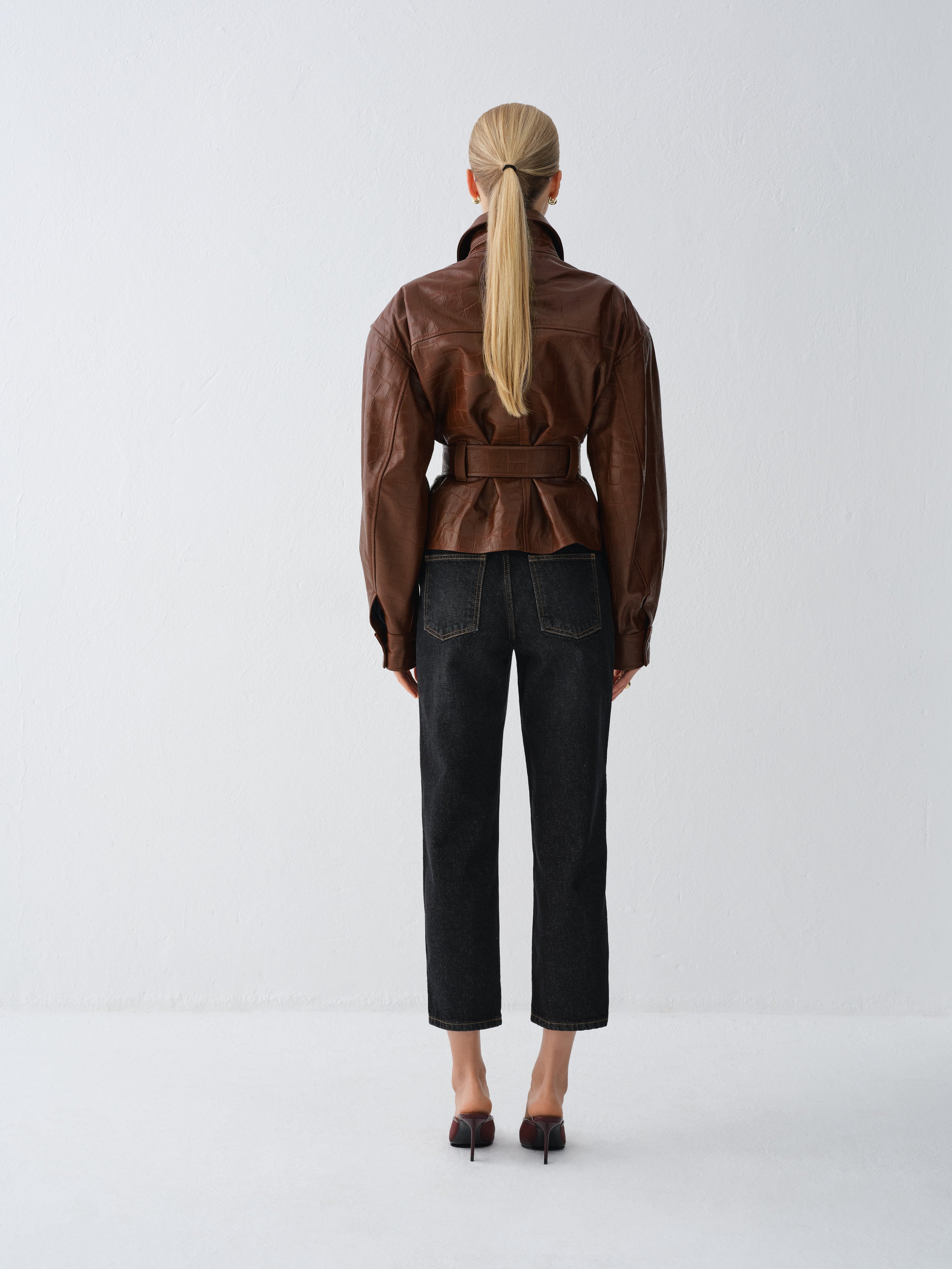 KURTKA SKÓRZANA HAMBURG CROCODILE BROWN