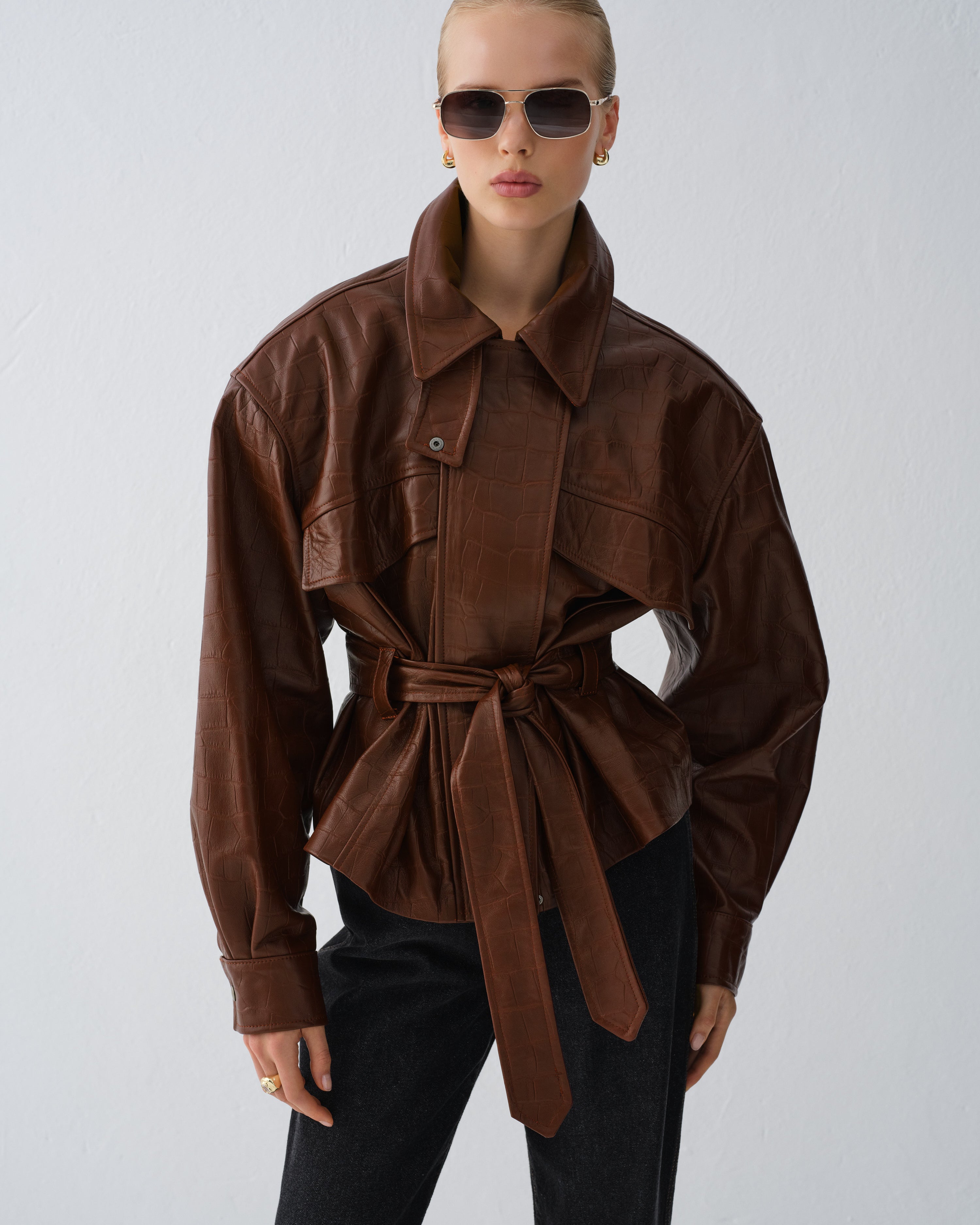 KURTKA SKÓRZANA HAMBURG CROCODILE BROWN