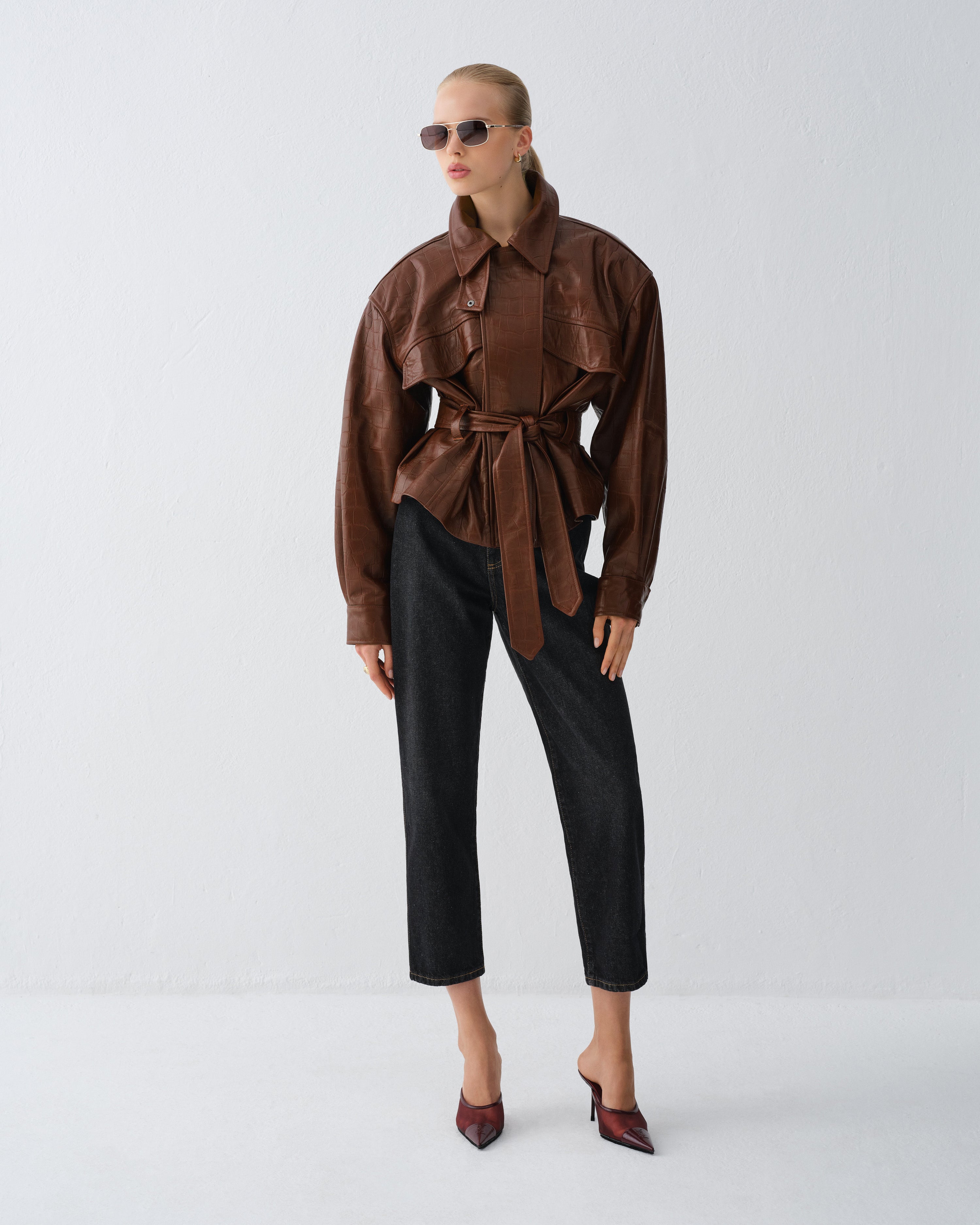 KURTKA SKÓRZANA HAMBURG CROCODILE BROWN