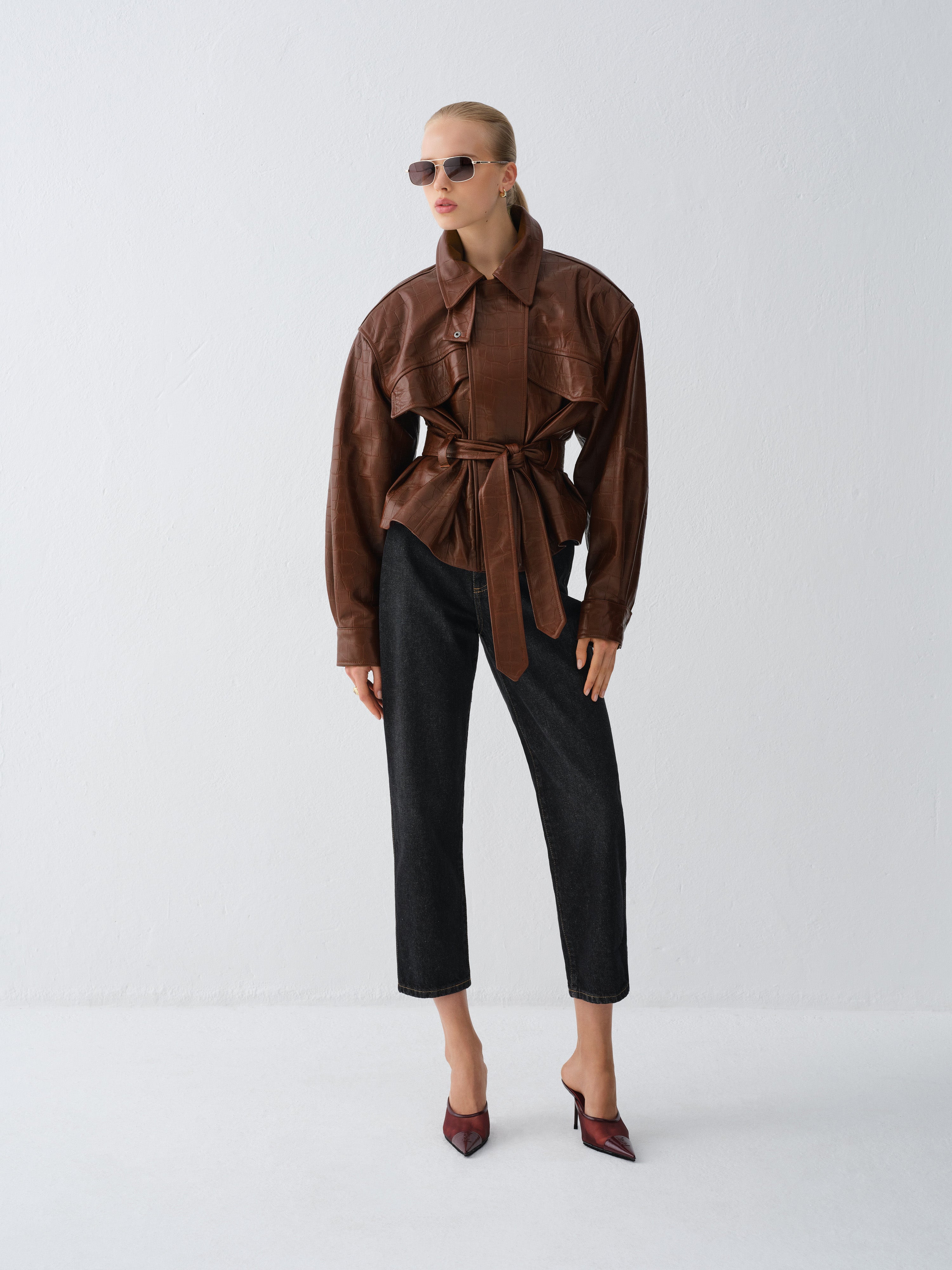 KURTKA SKÓRZANA HAMBURG CROCODILE BROWN