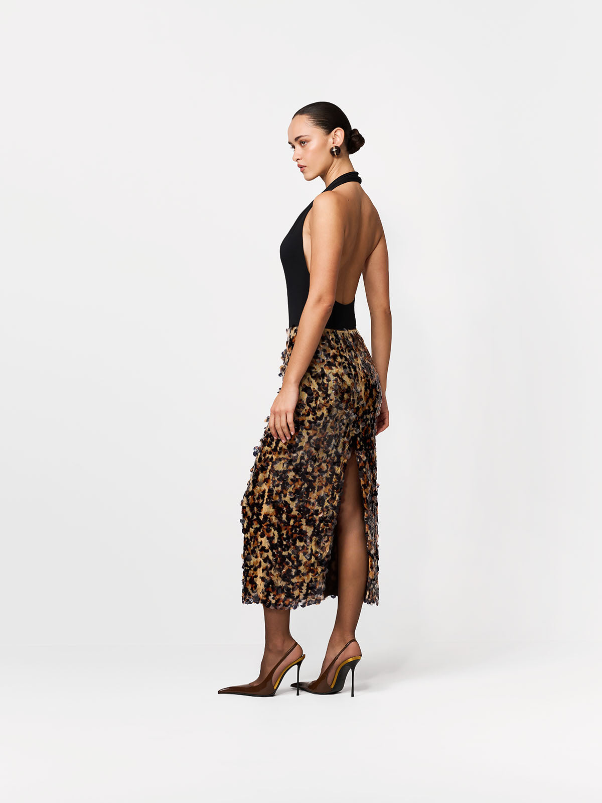 SPÓDNICA MIDI ARC BLACK-AMBER